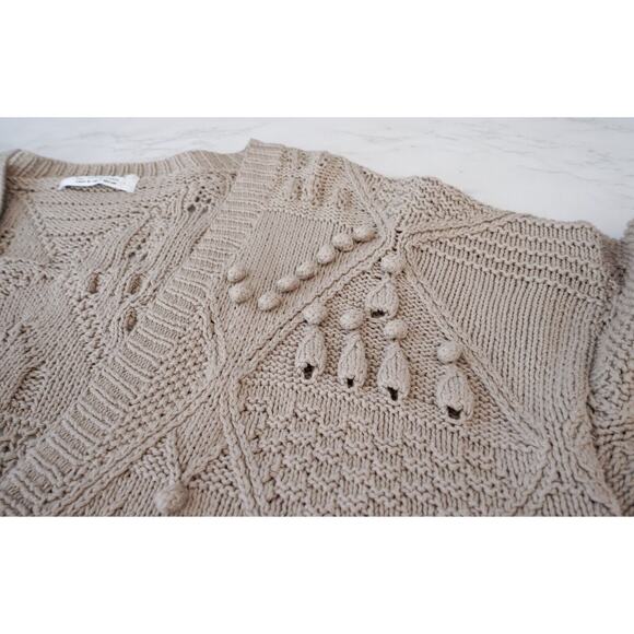 VTG 90s JAEGER Women Hand Knit Bobble Chunky Cardigan L Whimisgoth Fairy Grunge - Picture 4 of 16